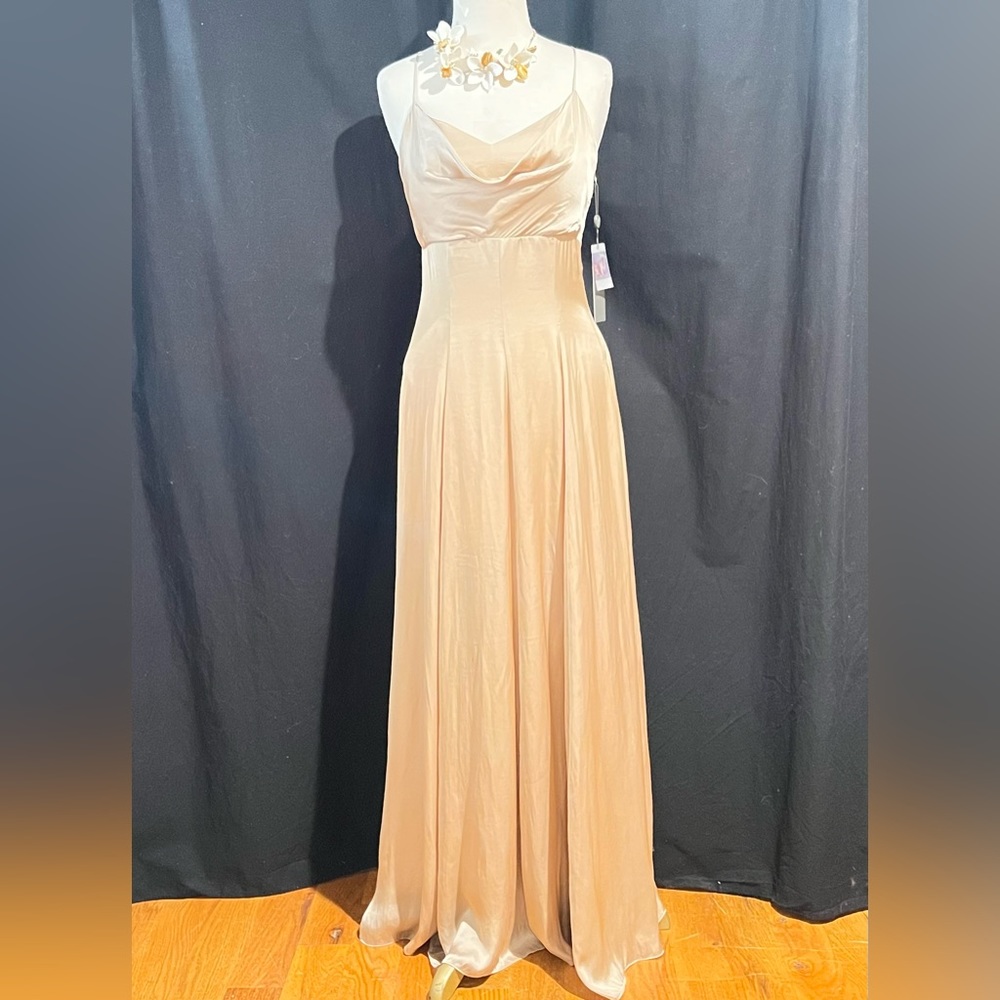 lola & sophie New York champagne charmeuse gown-NWT-rip noted